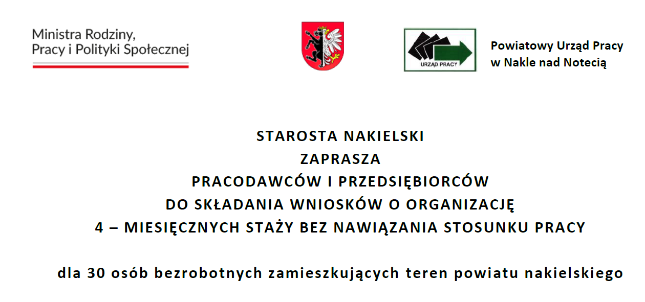 Zdjęcie artykułu Ogłoszenie o konkursie z REZERWY MINISTRA na organizację staży dla 30 osób bezrobotnych zamieszkujących teren powiatu nakielskiego 2025
