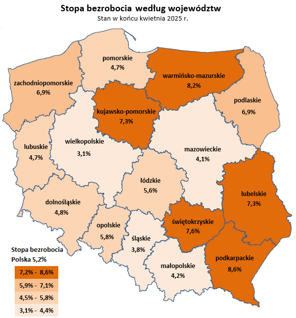Stopa bezrobocia w Polsce na dzień 30.04.2025 roku